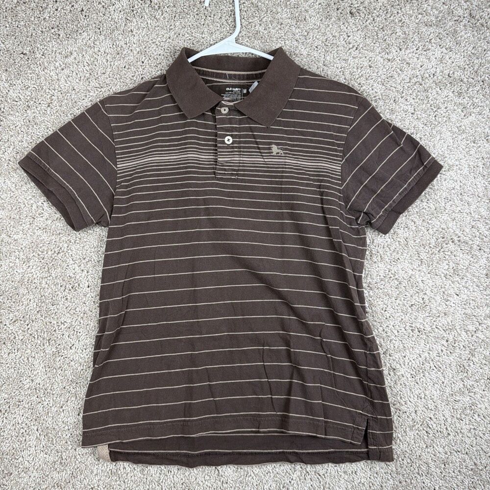 Old Navy Brown Striped Polo Shirt Short Sleeve Boys Size M Collared